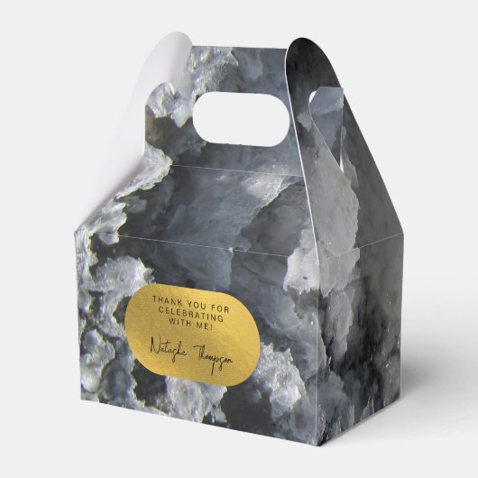 Black Gold Foil Zee Crystals Handtekening Hartelij Bedankdoosjes (Voorkant Zijde)