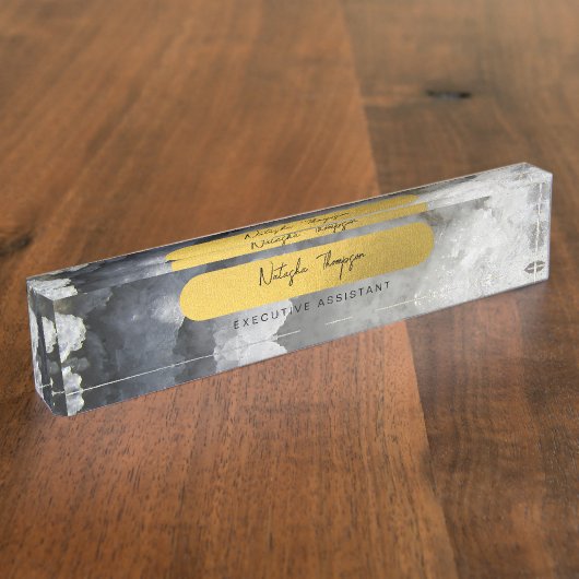 Black Gold Foil Zee Crystals Signature Script Naambordje (Zijkant)