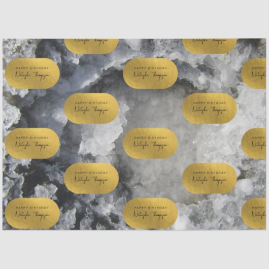 Black Gold Foil Zee Crystals Signature Script Tissuepapier (Voorkant)