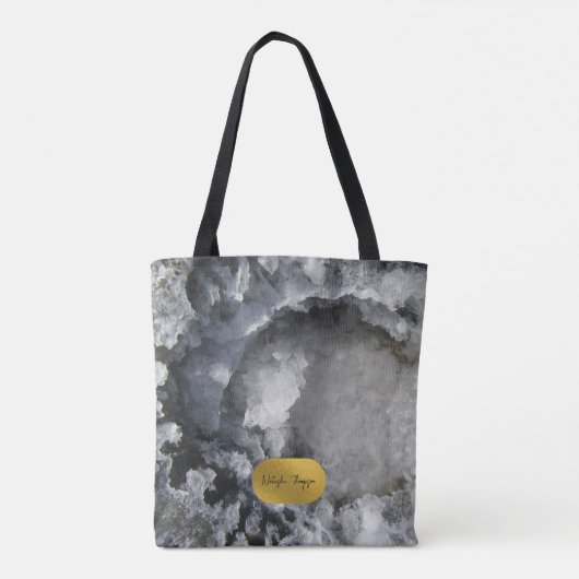 Black Gold Foil Zee Crystals Signature Script Tote Bag (Achterkant)