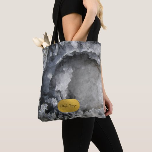 Black Gold Foil Zee Crystals Signature Script Tote Bag (Dichtbij)