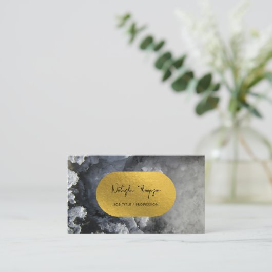 Black Gold Foil Zee Crystals Signature Script Visitekaartje (Staand voorkant)