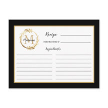 Black Gold Foliage Botanical Monogram Recipcard