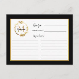 Black Gold Foliage Botanical Monogram Recipcard Briefkaart