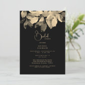 Black & Gold Foliage Bridal Shower-uitnodiging Kaart (Staand voorkant)