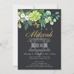 BLACK GOLD FOLIAGE GROVE STAR BAR BAT MITZVAH KAART