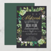 BLACK GOLD FOLIAGE LIJST STAR BAR BAT MITZVAH KAART (Voorkant / Achterkant)
