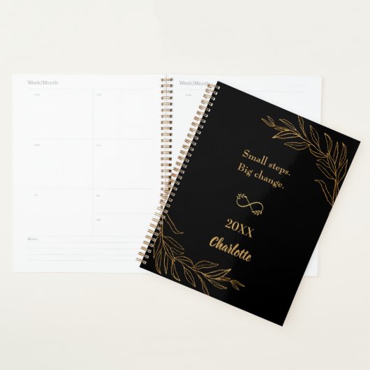 Black gold foliage motivational quote 2026 planner (Display)