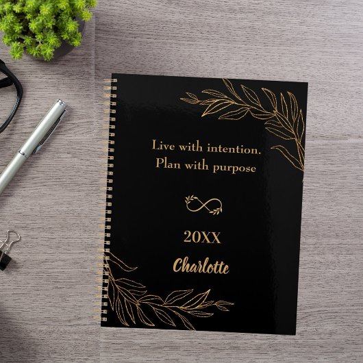 Black gold foliage quote 2026 planner