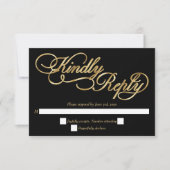 Black & Gold Folie Kalligrafie Formele Huwelijk RS RSVP Kaartje (Voorkant)