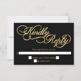 Black & Gold Folie Kalligrafie Formele Huwelijk RS RSVP Kaartje