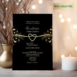 Black Gold Folie Rope Heart Wedding Uitnodigen Folie Uitnodiging