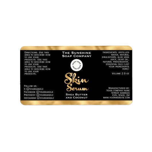 Black & Gold Folie Skin Serum Bottle Label logo (Voorkant)