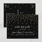 Black & Gold Folie Stippen Save The Date Briefkaar Aankondigingskaart (Voorkant / Achterkant)