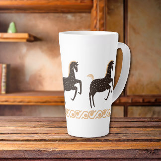 Black Gold Folk Art Spotted Horse Latte Mok