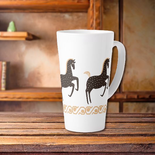 Black Gold Folk Art Spotted Horse Latte Mok