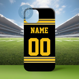 Black Gold Football Jersey met naamnummer iPhone 15 Case