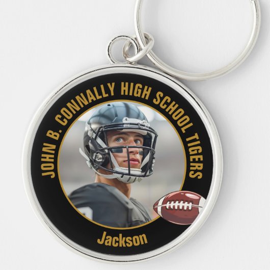 Black Gold Football Player Photo Commemorative Sleutelhanger (Voorkant)