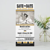 Black Gold Football Ticket Wedding Save the Date (Staand voorkant)