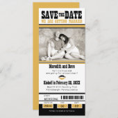 Black Gold Football Ticket Wedding Save the Date (Voorkant / Achterkant)