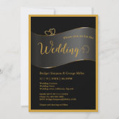 black gold frame monogram typography wedding kaart (Voorkant)