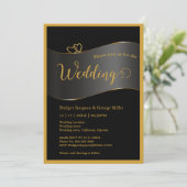 black gold frame monogram typography wedding kaart (Staand voorkant)
