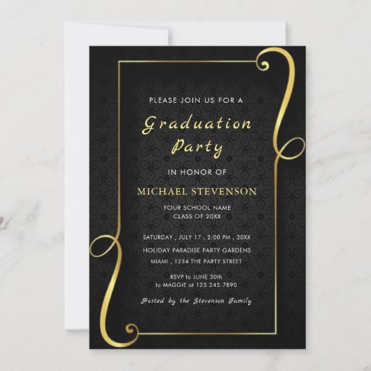 Black Gold Framed Afstuderen Invitation Sjabloon (Voorkant)