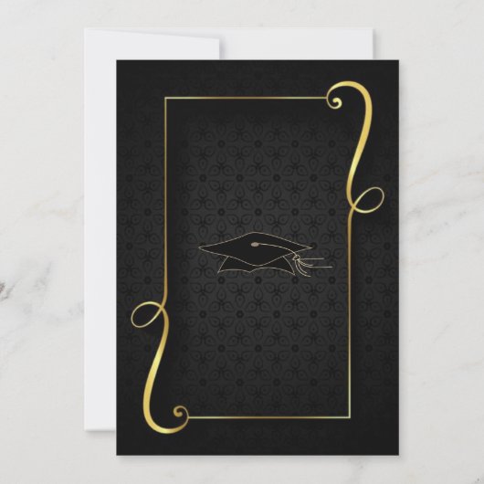 Black Gold Framed Afstuderen Invitation Sjabloon (Achterkant)