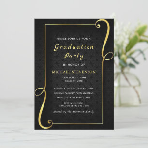 Black Gold Framed Afstuderen Invitation Sjabloon