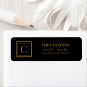Black & Gold Framed Monogram Return Address Labels (Insitu)