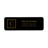 Black & Gold Framed Monogram Return Address Labels (Voorkant)