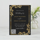 Black Gold Framed Wedding-uitnodiging met QR-code (Staand voorkant)