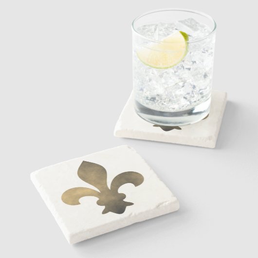 Black Gold French Fleur de Lis Stone Onderzetter (Zijkant)