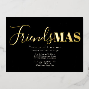 Black Gold Friendsmas Kerstmis Folie Uitnodiging