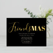Black Gold Friendsmas Kerstmis Folie Uitnodiging (Staand Voorkant)