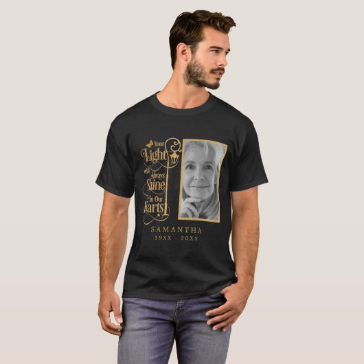 Black Gold Funeral Custom Photo Memorial T-Shirt (Voorkant volledig)