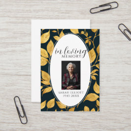 Black & Gold Funeral Memorial Prayer Photo Card Visitekaartje