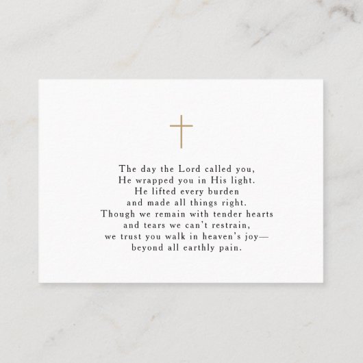 Black & Gold Funeral Memorial Prayer Photo Card Visitekaartje (Achterkant)