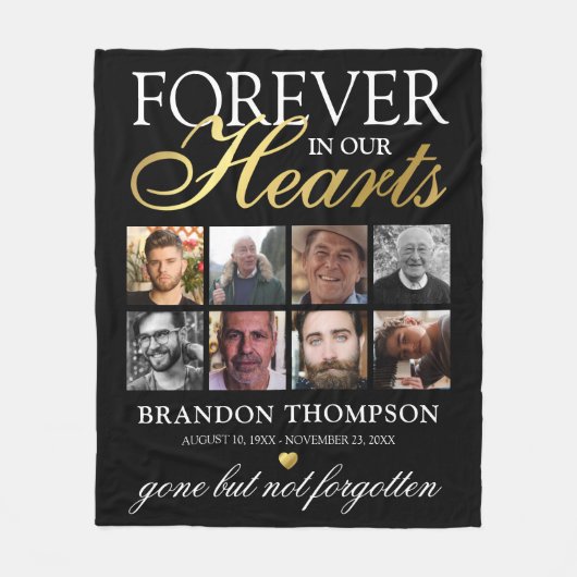 Black Gold Funeral Photo Memorial Fleece Deken (Voorkant)