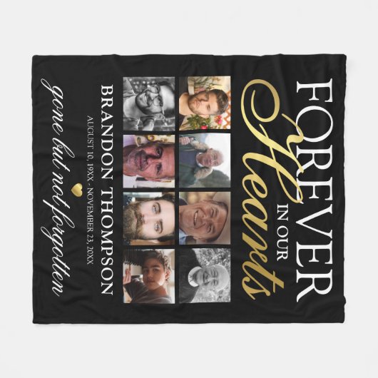 Black Gold Funeral Photo Memorial Fleece Deken (Voorkant (Horizontaal))