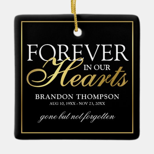 Black Gold Funeral Photo Memorial Kerstmis Keramisch Ornament (Voorkant)