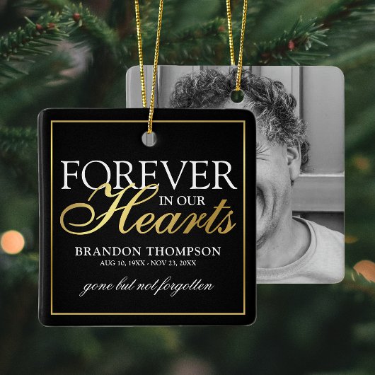 Black Gold Funeral Photo Memorial Kerstmis Keramisch Ornament