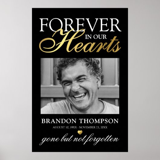 Black Gold Funeral Photo Memorial Poster (Voorkant)