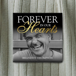 Black Gold Funeral Photo Memorial Vierkante Button 5,1 Cm