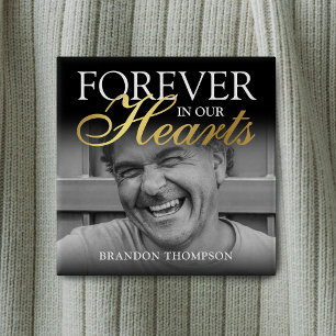 Black Gold Funeral Photo Memorial Vierkante Button 5,1 Cm