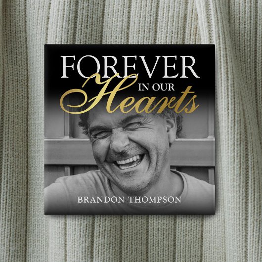 Black Gold Funeral Photo Memorial Vierkante Button 5,1 Cm