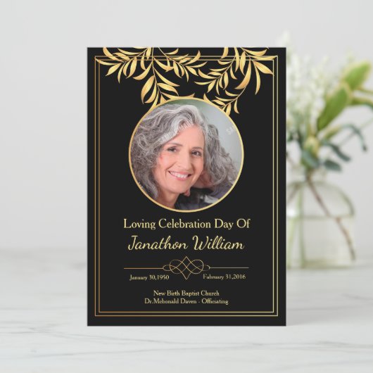 Black & Gold Funeral Program Kaart (Staand voorkant)