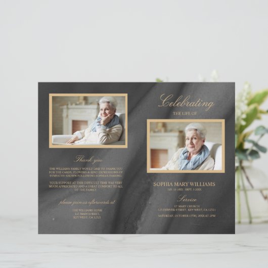 Black & Gold Funeral-programma | Dienstenvolgorde (Staand voorkant)