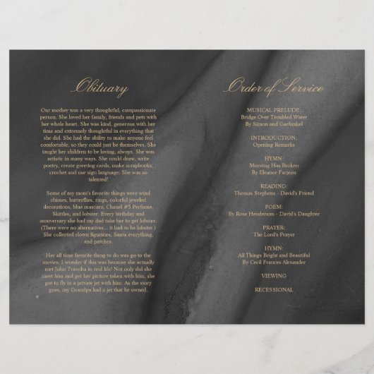 Black & Gold Funeral-programma | Dienstenvolgorde (Achterkant)