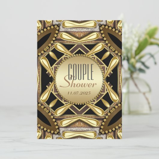 Black Gold Funky Glam Couple Shower-uitnodiging Kaart (Staand voorkant)
